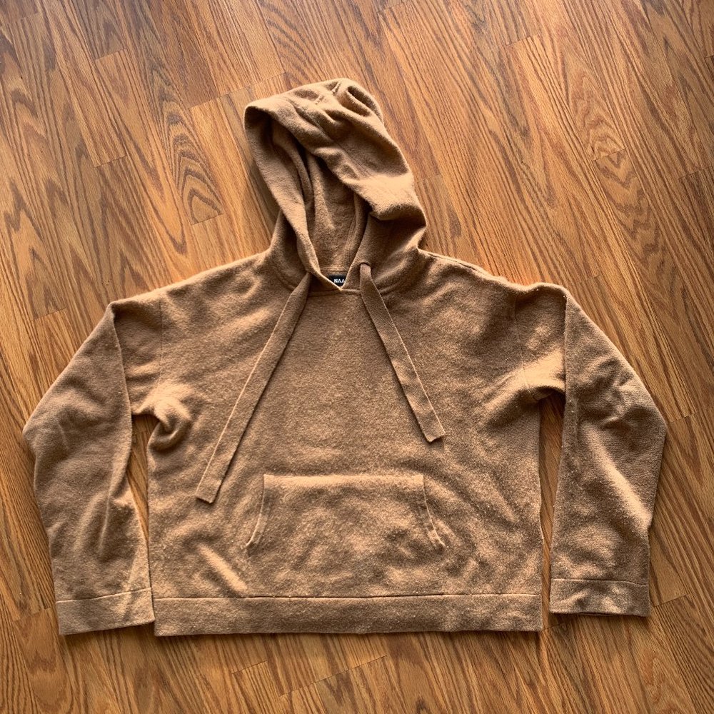 NAADAM Women's 100% Cashmere Pullover Hoodie Top Solid Brown Caramel Medium Size